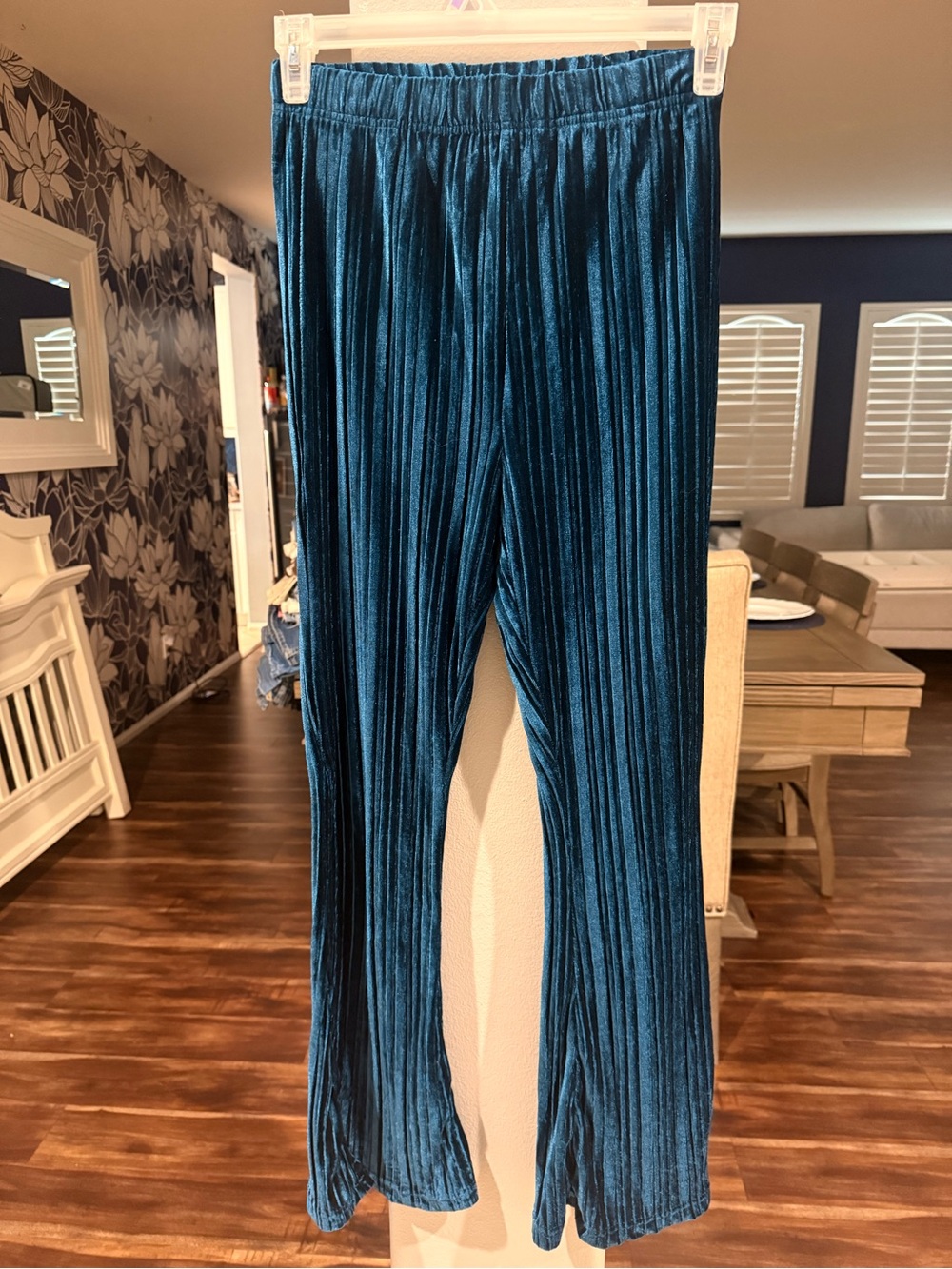 wild fable Teal Velvet Pleated Wide-Leg Leggings
